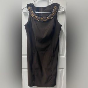 Brown Dress with wood beaded collar sleeveless size 8 ab studio cocktail work